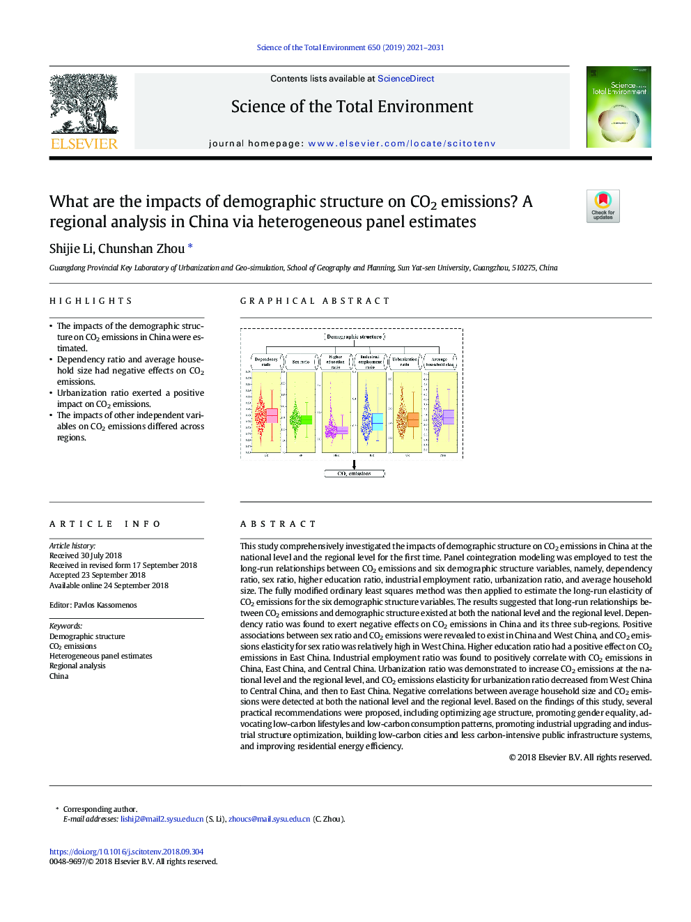 What are the impacts of demographic structure on CO2 emissions? A regional analysis in China via heterogeneous panel estimates