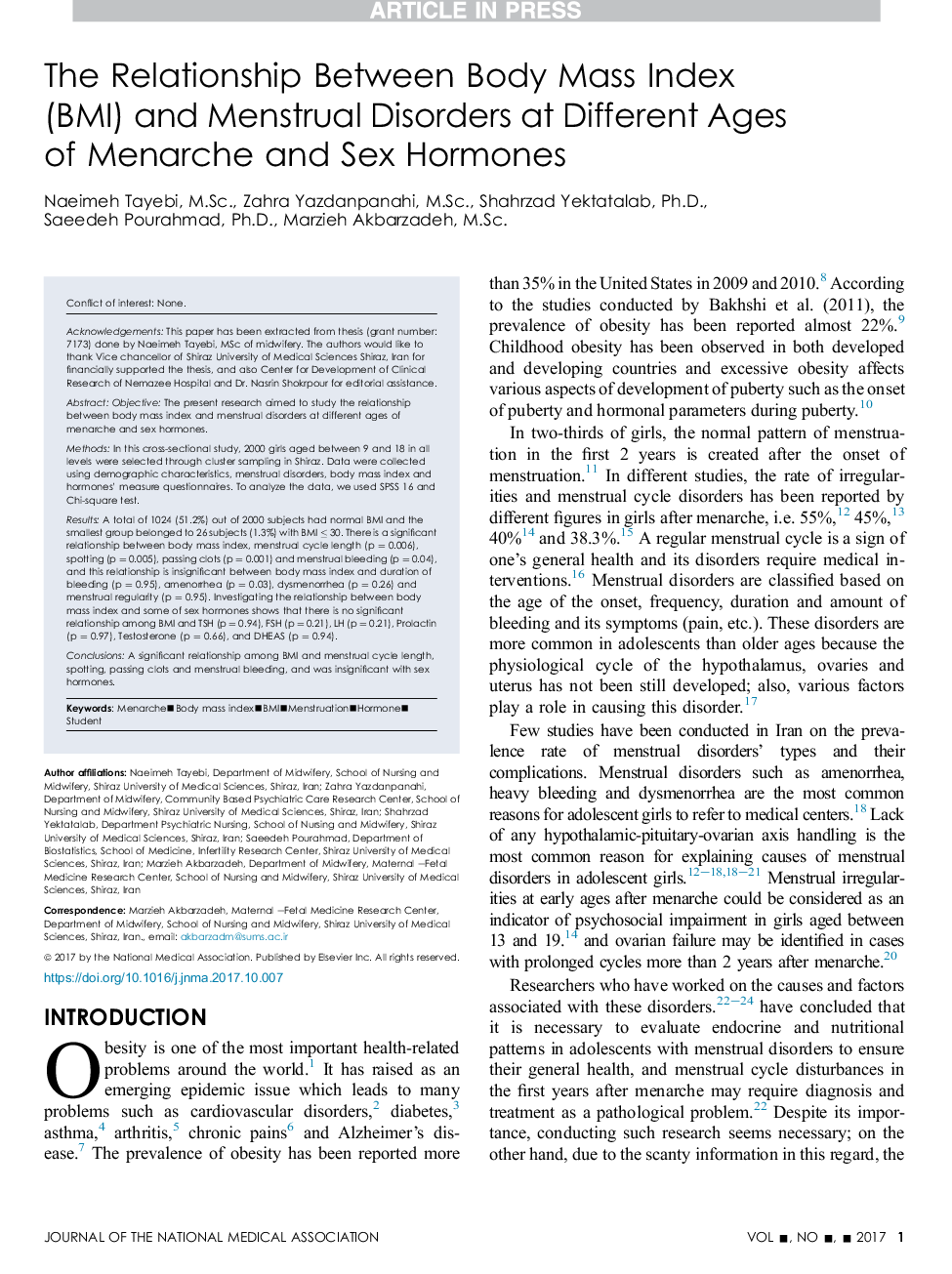 The Relationship Between Body Mass Index (BMI) and Menstrual Disorders at Different Ages of Menarche and Sex Hormones