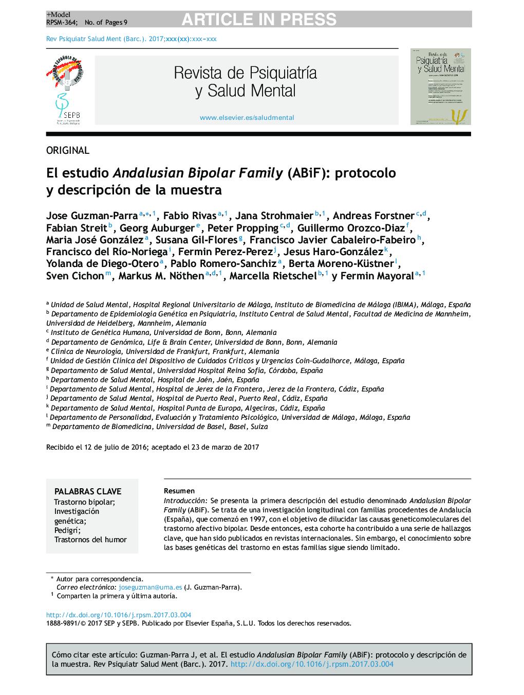 El estudio Andalusian Bipolar Family (ABiF): protocolo y descripción de la muestra