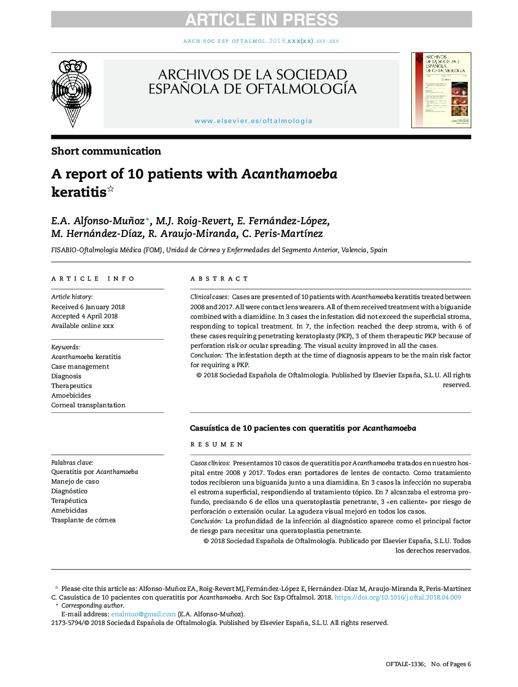 A report of 10 patients with Acanthamoeba keratitis
