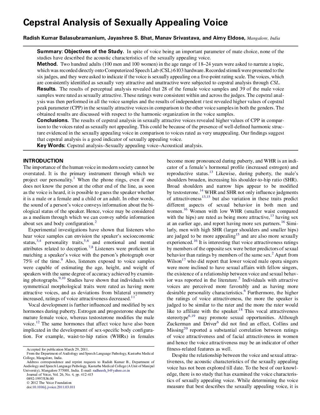 Cepstral Analysis of Sexually Appealing Voice