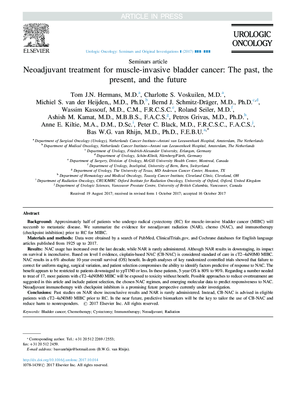 Neoadjuvant treatment for muscle-invasive bladder cancer: The past, the present, and the future