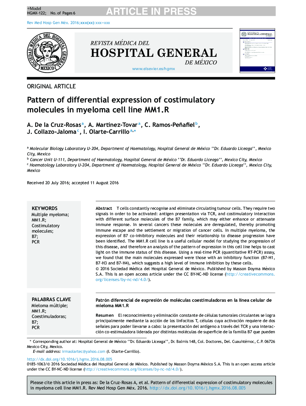 Pattern of differential expression of costimulatory molecules in myeloma cell line MM1.R