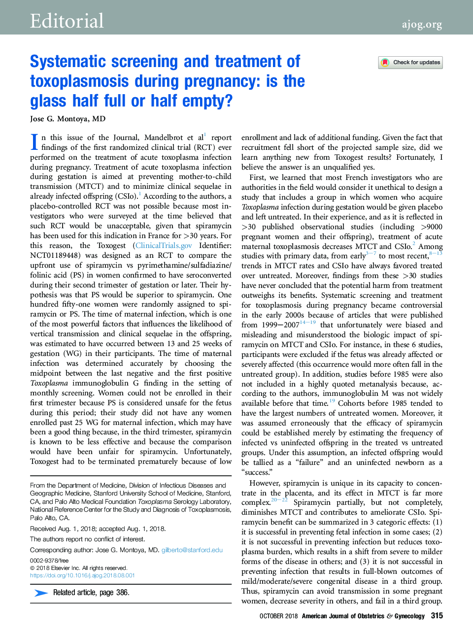 Systematic screening and treatment of toxoplasmosis during pregnancy: is the glassÂ half full or half empty?