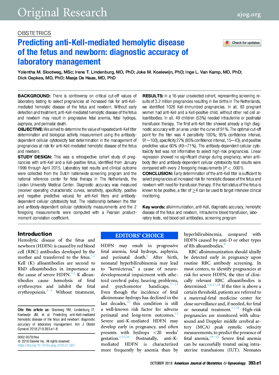 Predicting anti-Kell-mediated hemolytic disease ofÂ theÂ fetus and newborn: diagnostic accuracy of laboratory management