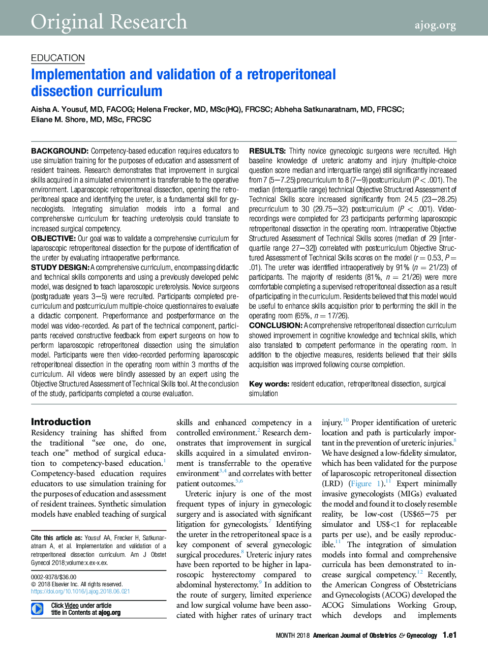 Implementation and validation of a retroperitoneal dissection curriculum