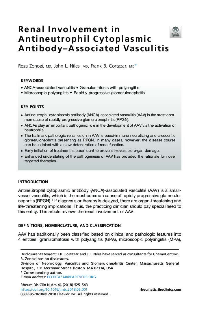 Renal Involvement in Antineutrophil Cytoplasmic Antibody-Associated Vasculitis