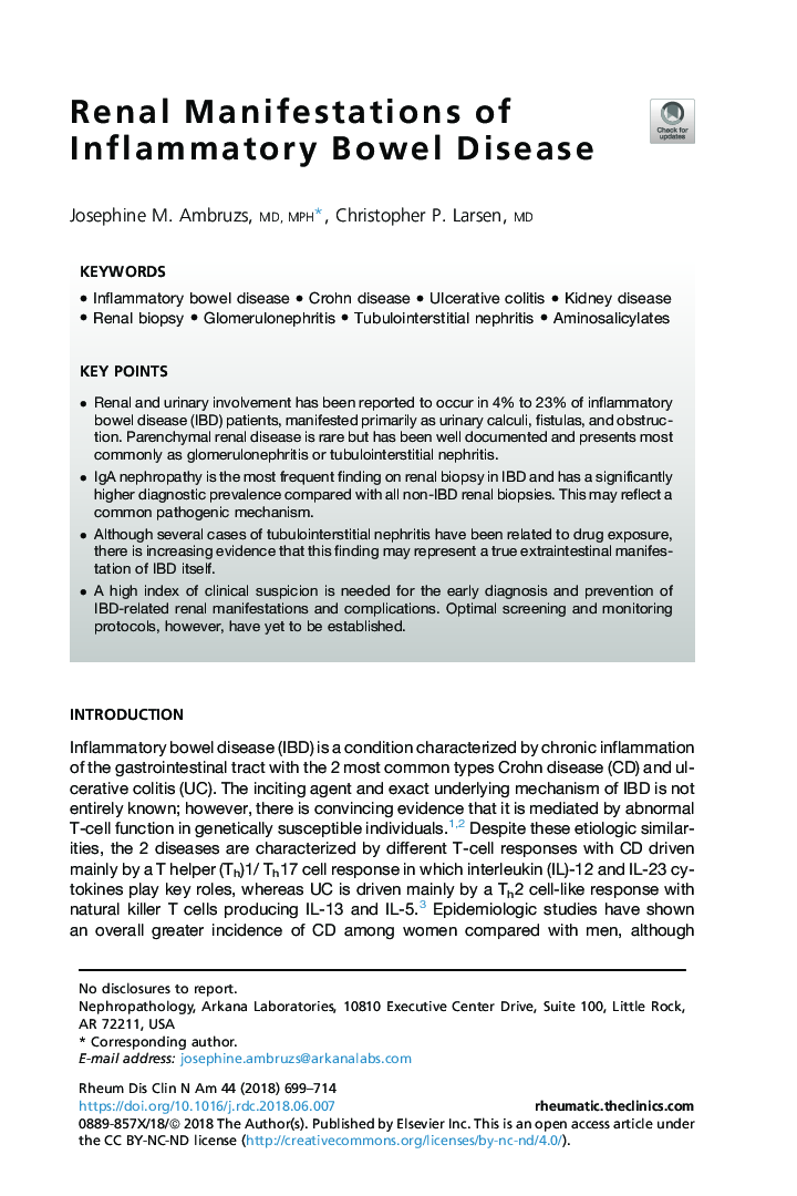 Renal Manifestations of Inflammatory Bowel Disease