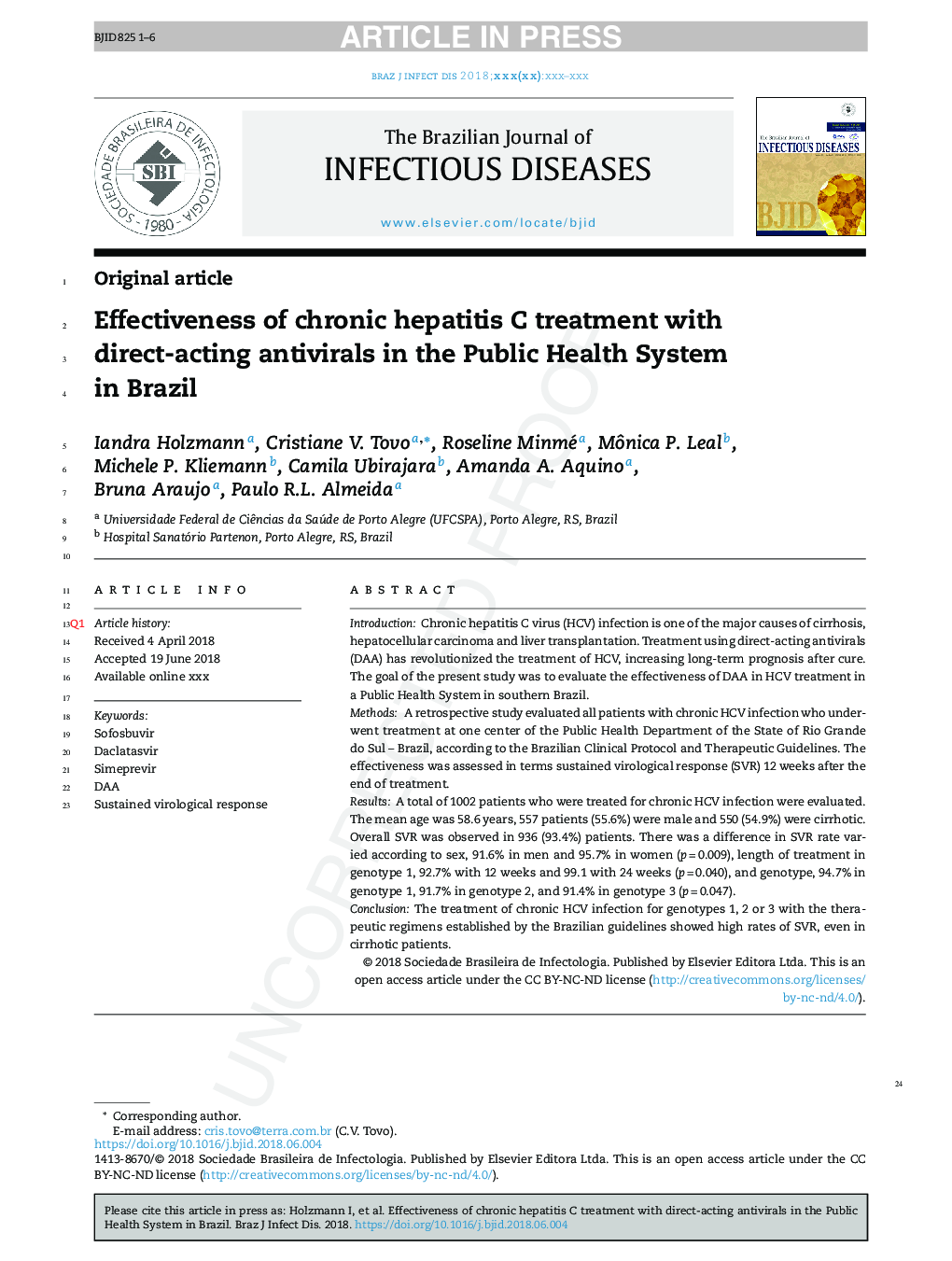Effectiveness of chronic hepatitis C treatment with direct-acting antivirals in the Public Health System in Brazil