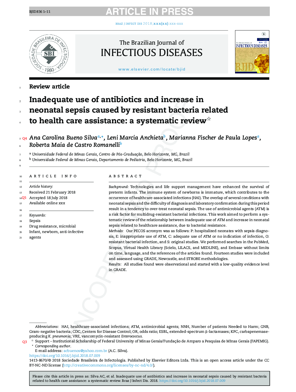 Inadequate use of antibiotics and increase in neonatal sepsis caused by resistant bacteria related to health care assistance: a systematic review