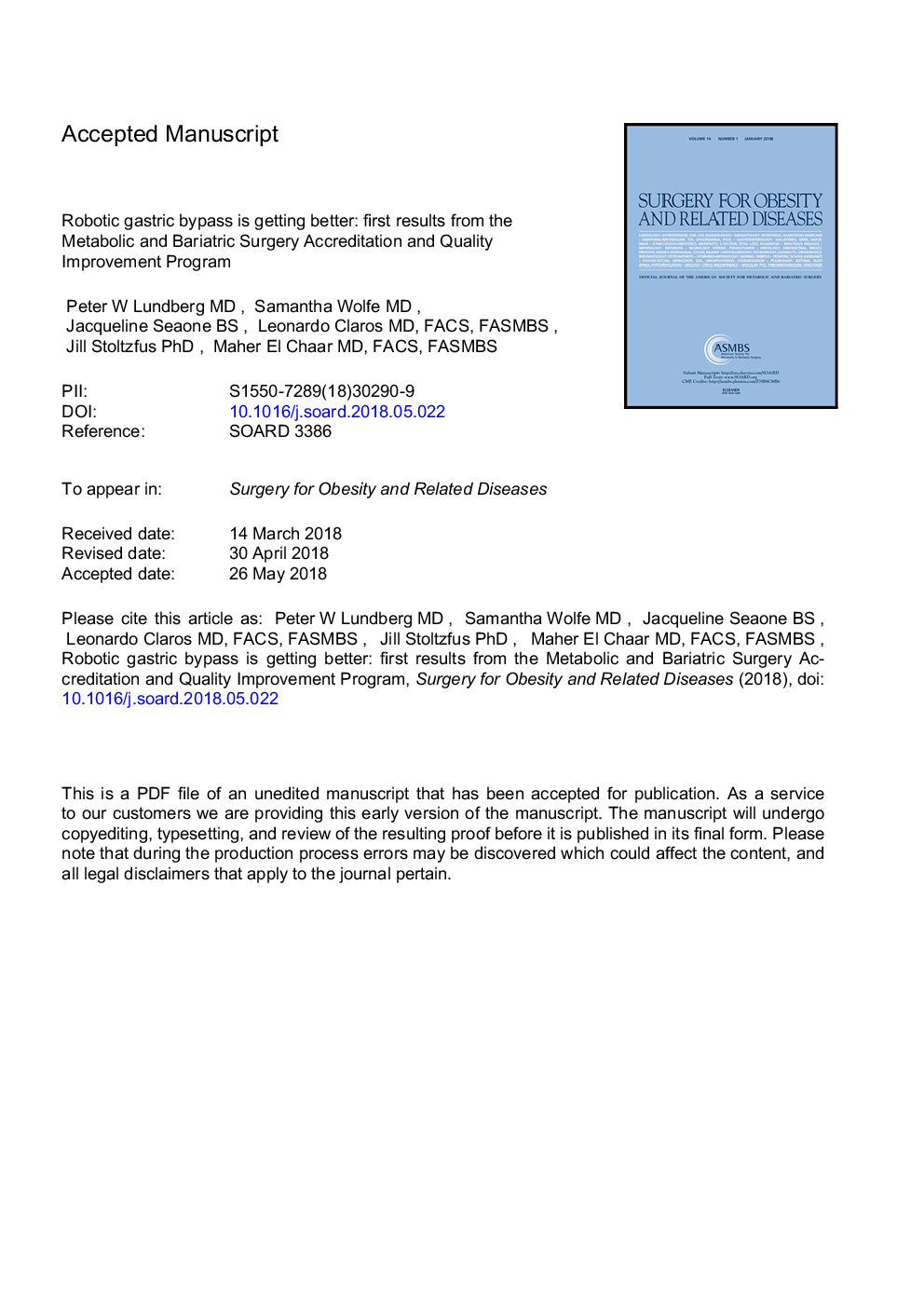 Robotic gastric bypass is getting better: first results from the Metabolic and Bariatric Surgery Accreditation and Quality Improvement Program