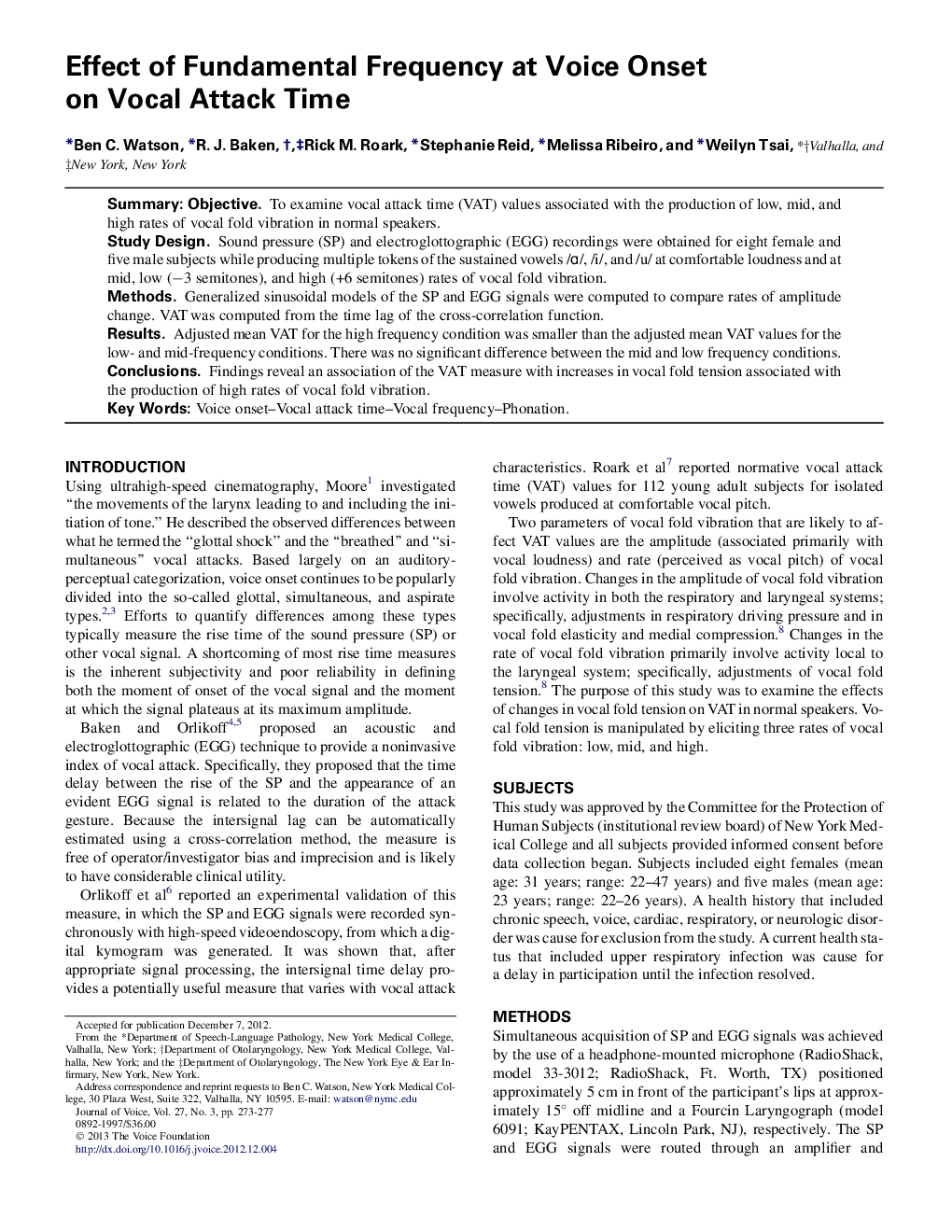 Effect of Fundamental Frequency at Voice Onset on Vocal Attack Time