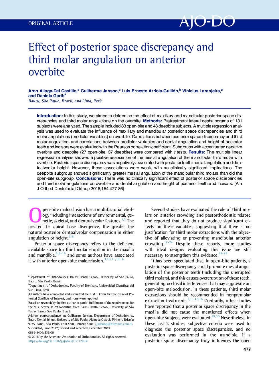 Effect of posterior space discrepancy and third molar angulation on anterior overbite