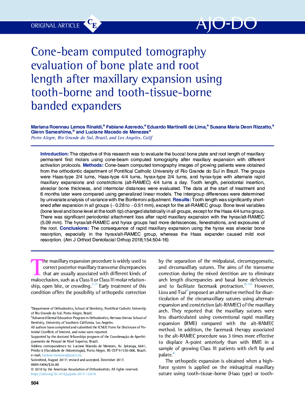 Cone-beam computed tomography evaluation of bone plate and root length after maxillary expansion using tooth-borne and tooth-tissue-borne banded expanders