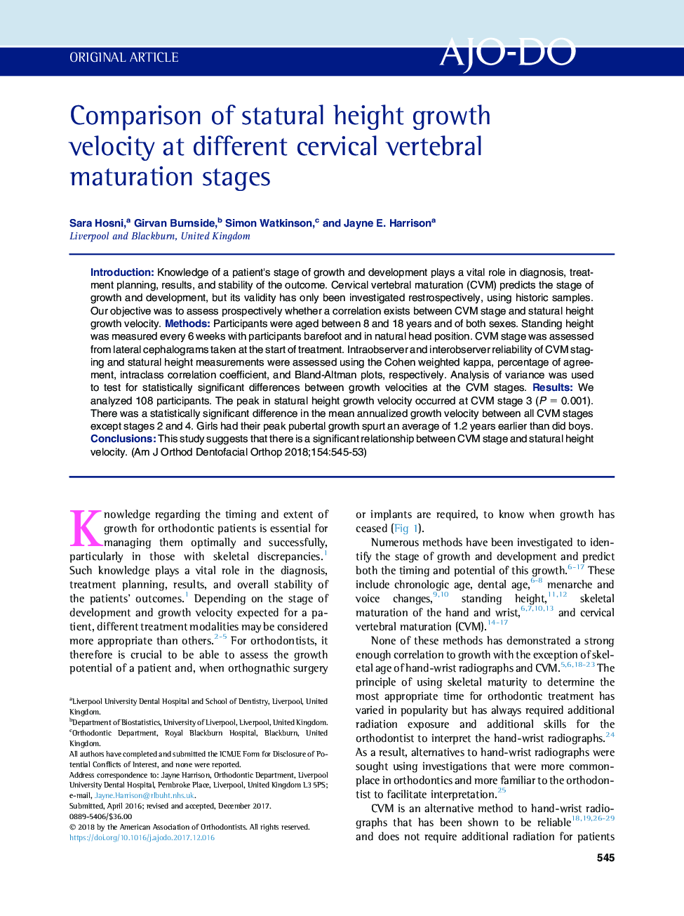 Comparison of statural height growth velocity at different cervical vertebral maturation stages