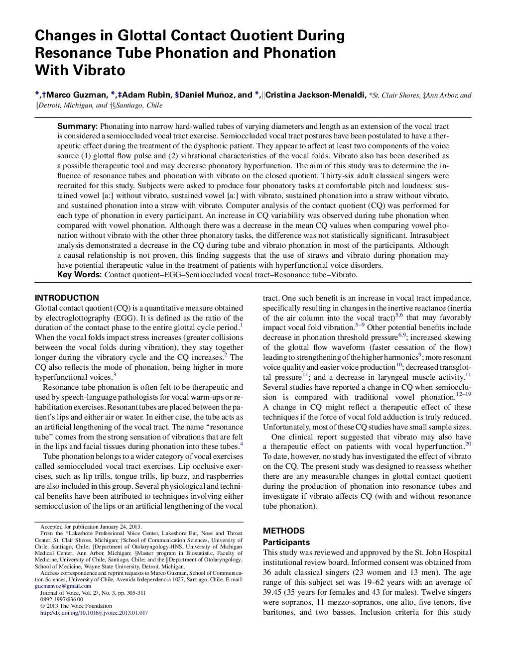 Changes in Glottal Contact Quotient During Resonance Tube Phonation and Phonation With Vibrato