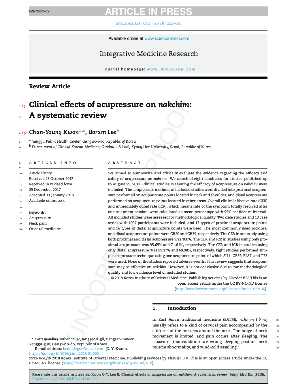 Clinical effects of acupressure on neck pain syndrome (nakchim): a systematic review