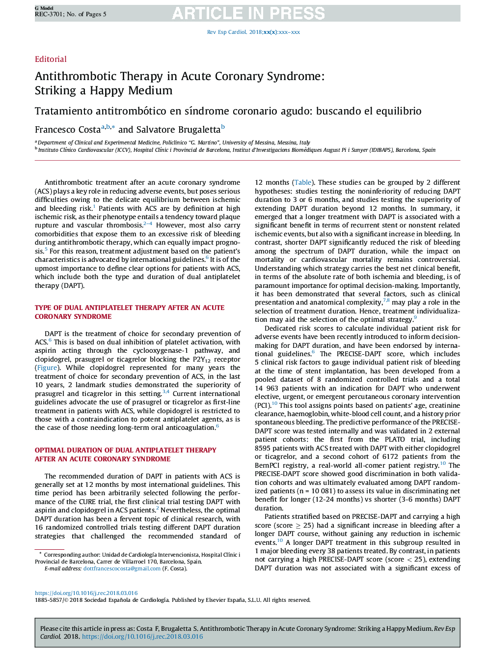 Antithrombotic Therapy in Acute Coronary Syndrome: Striking a Happy Medium