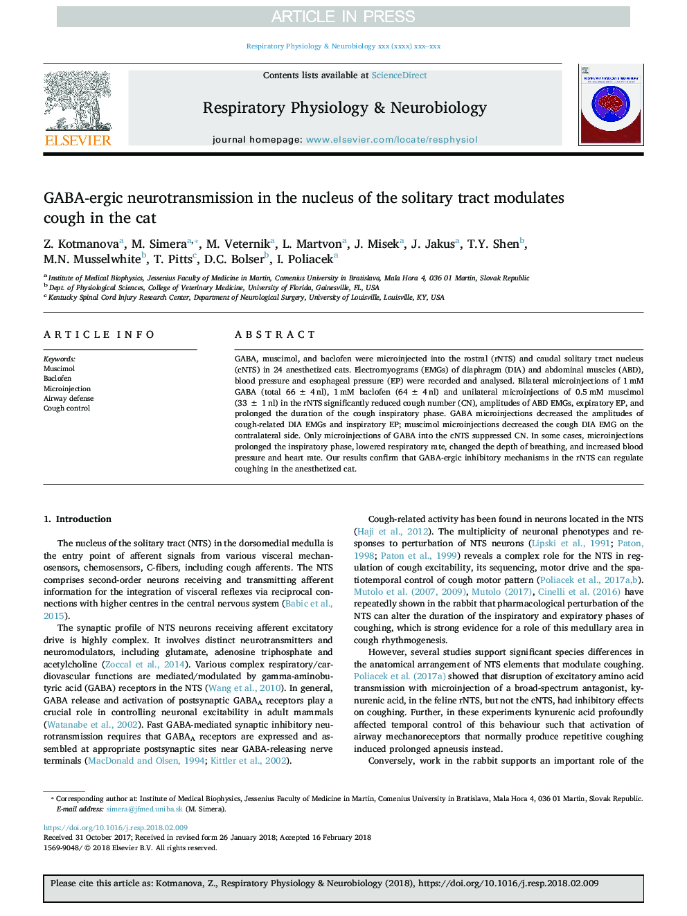 GABA-ergic neurotransmission in the nucleus of the solitary tract modulates cough in the cat