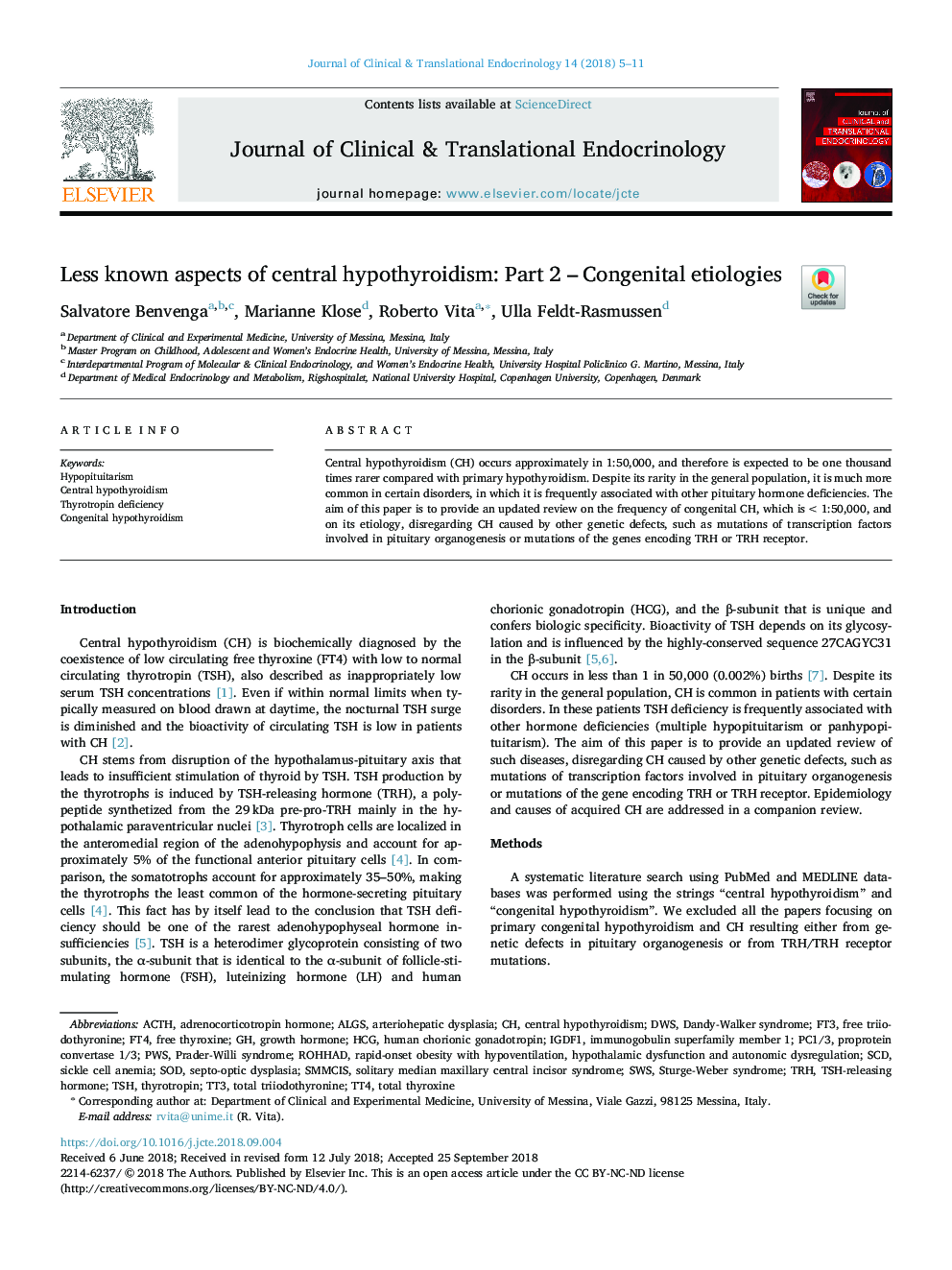 Less known aspects of central hypothyroidism: Part 2 - Congenital etiologies