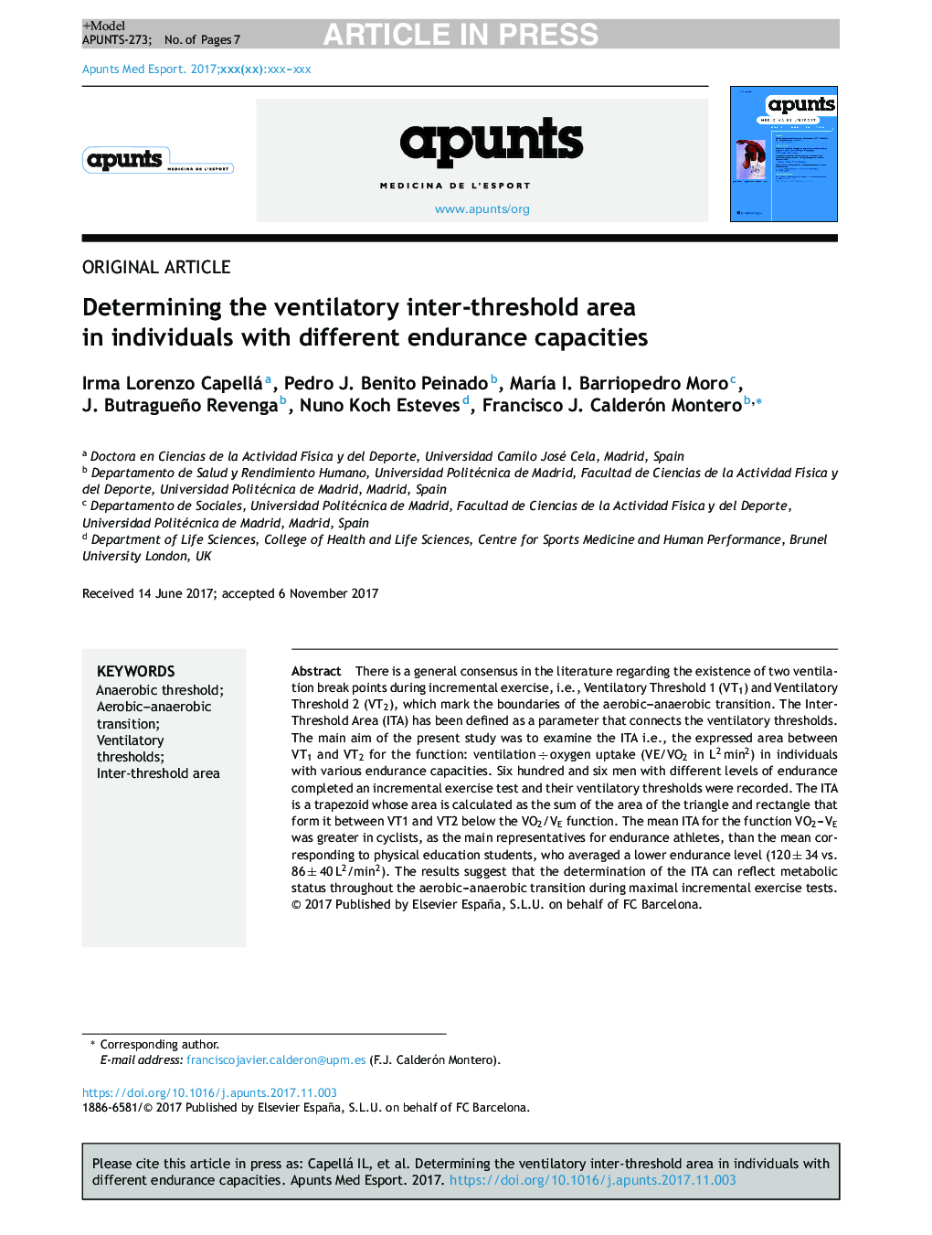 Determining the ventilatory inter-threshold area in individuals with different endurance capacities