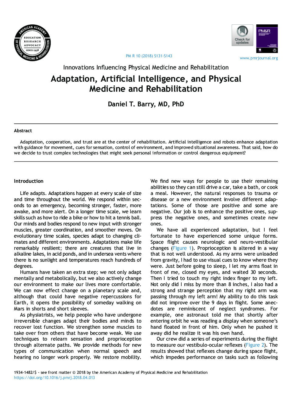 Adaptation, Artificial Intelligence, and Physical Medicine and Rehabilitation