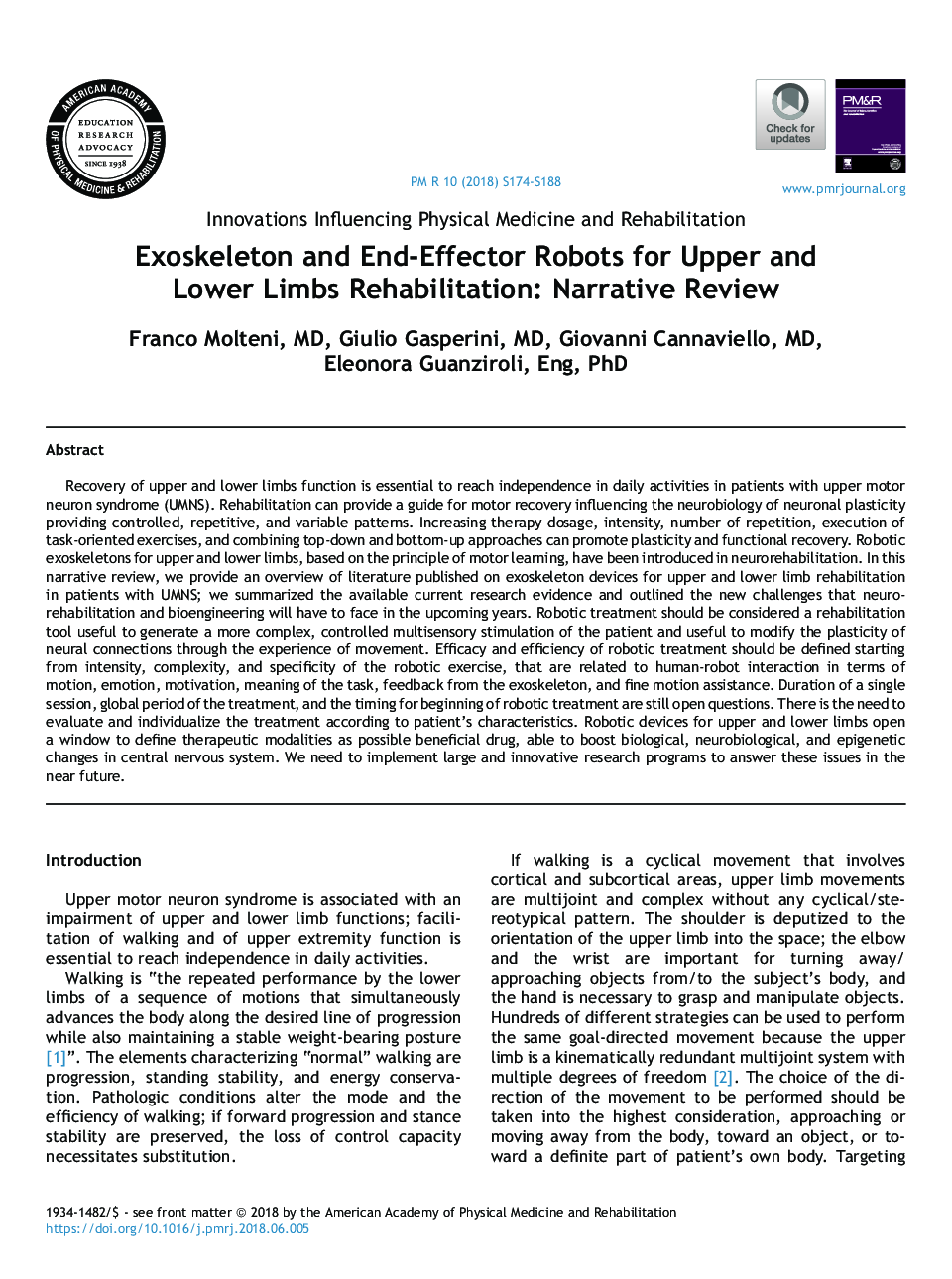 Exoskeleton and End-Effector Robots for Upper and Lower Limbs Rehabilitation: Narrative Review