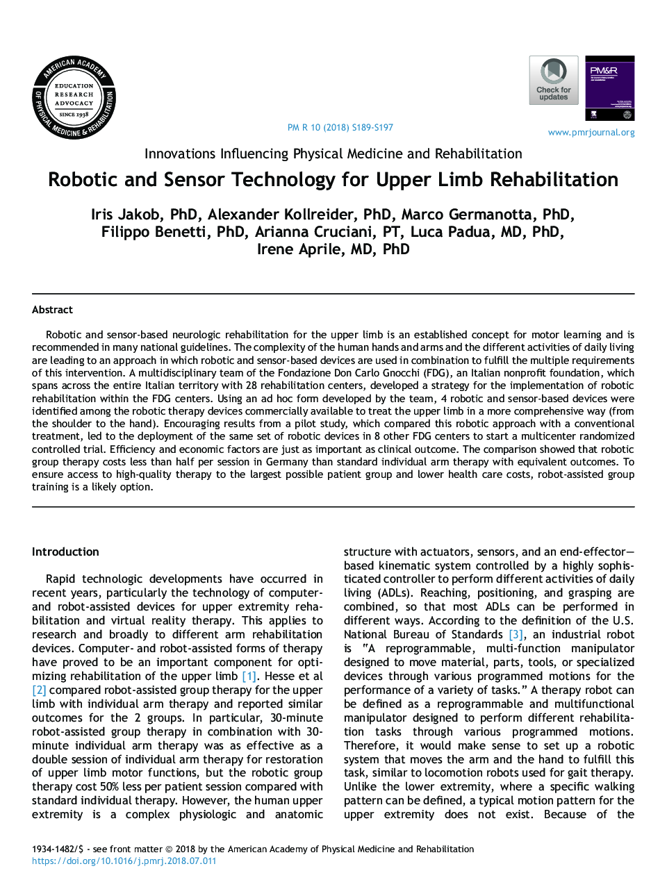 Robotic and Sensor Technology for Upper Limb Rehabilitation