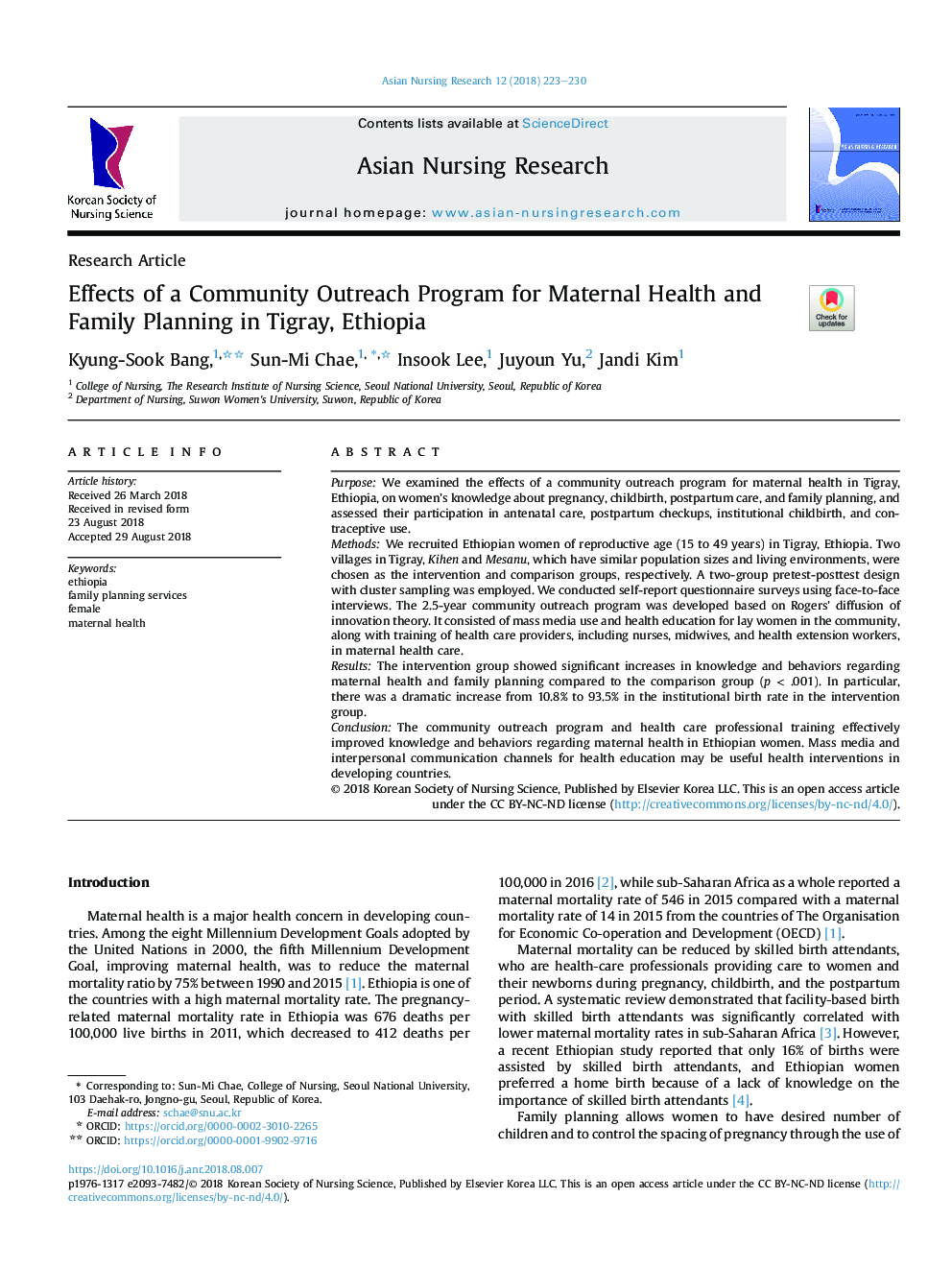 Effects of a Community Outreach Program for Maternal Health and Family Planning in Tigray, Ethiopia