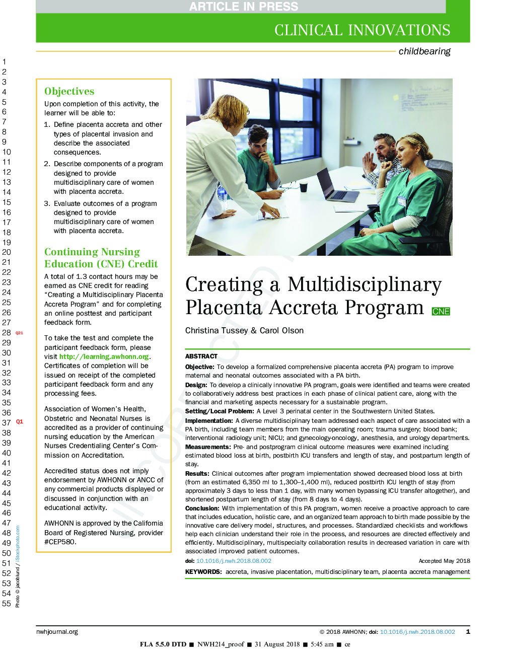 Creating a Multidisciplinary Placenta Accreta Program