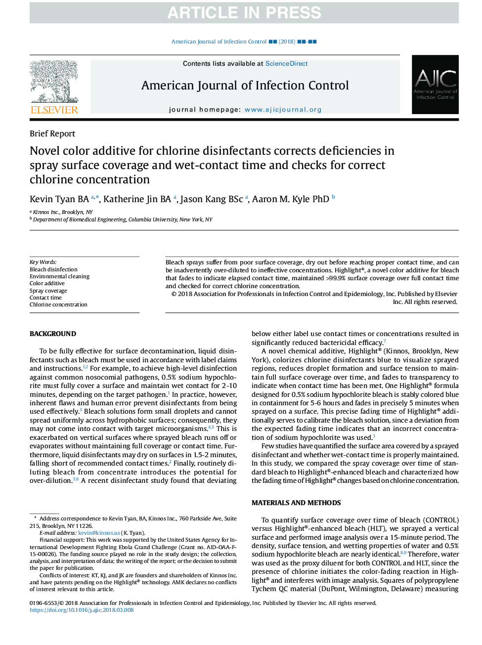 Novel color additive for chlorine disinfectants corrects deficiencies in spray surface coverage and wet-contact time and checks for correct chlorine concentration