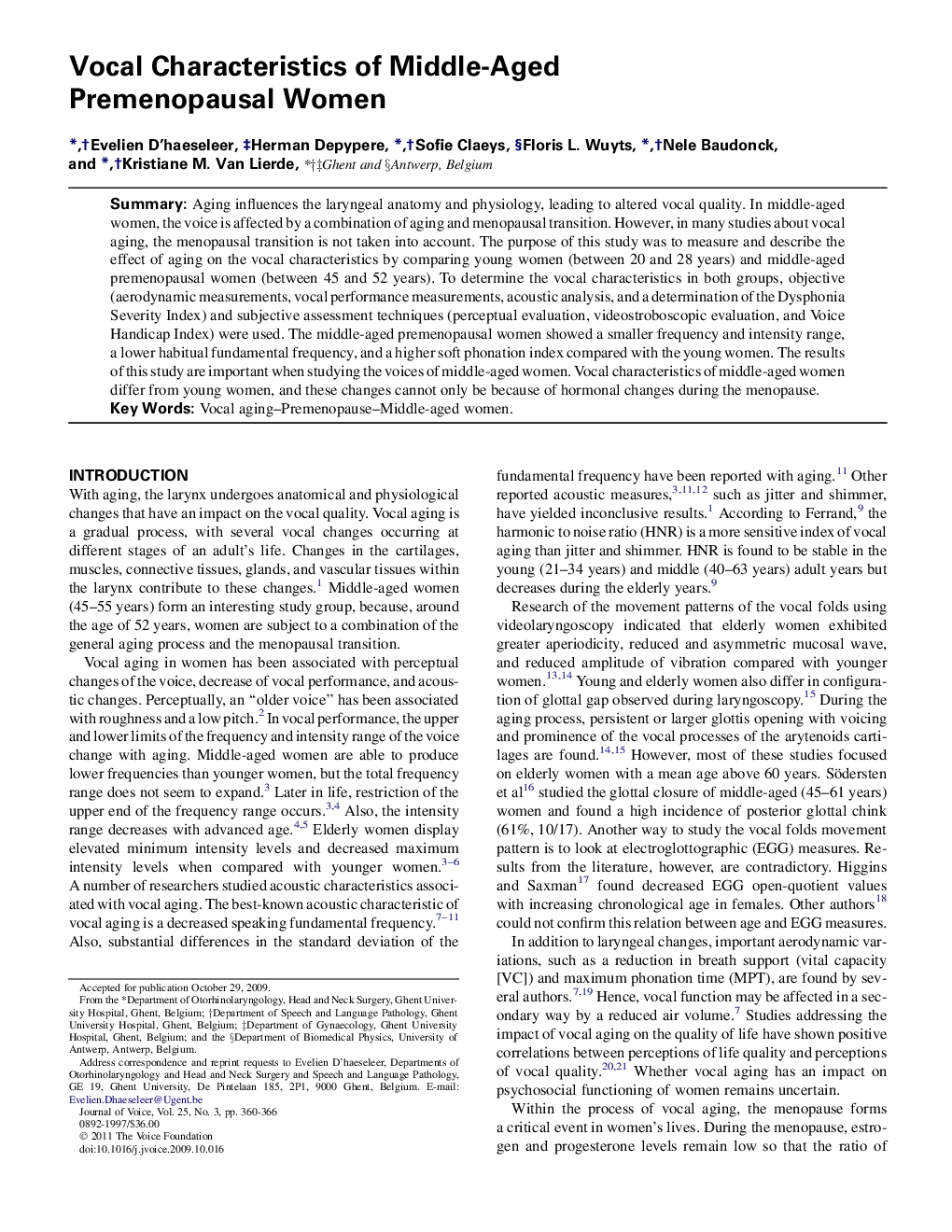 Vocal Characteristics of Middle-Aged Premenopausal Women