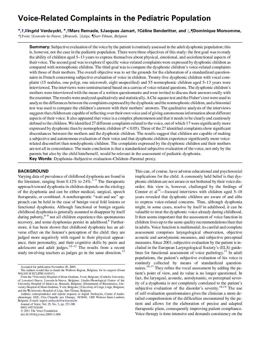 Voice-Related Complaints in the Pediatric Population 