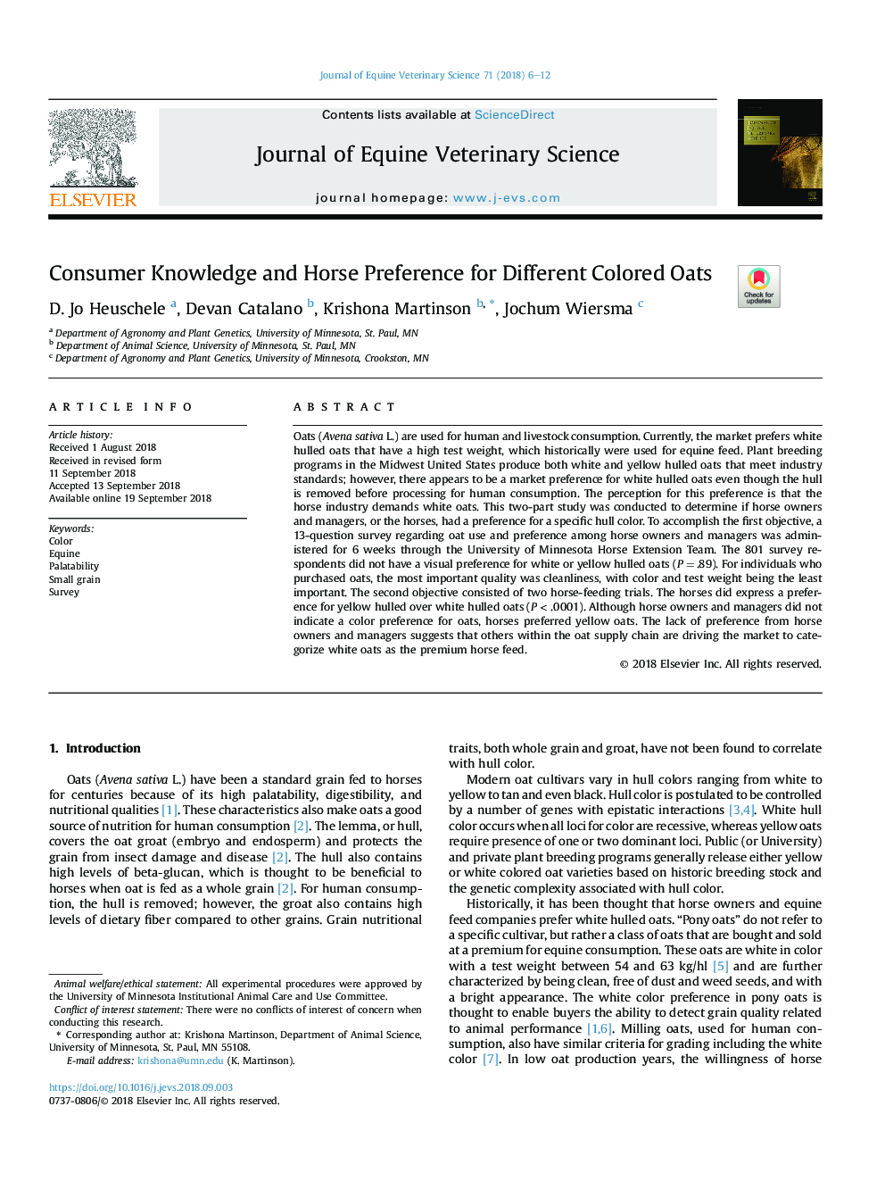 Consumer Knowledge and Horse Preference for Different Colored Oats