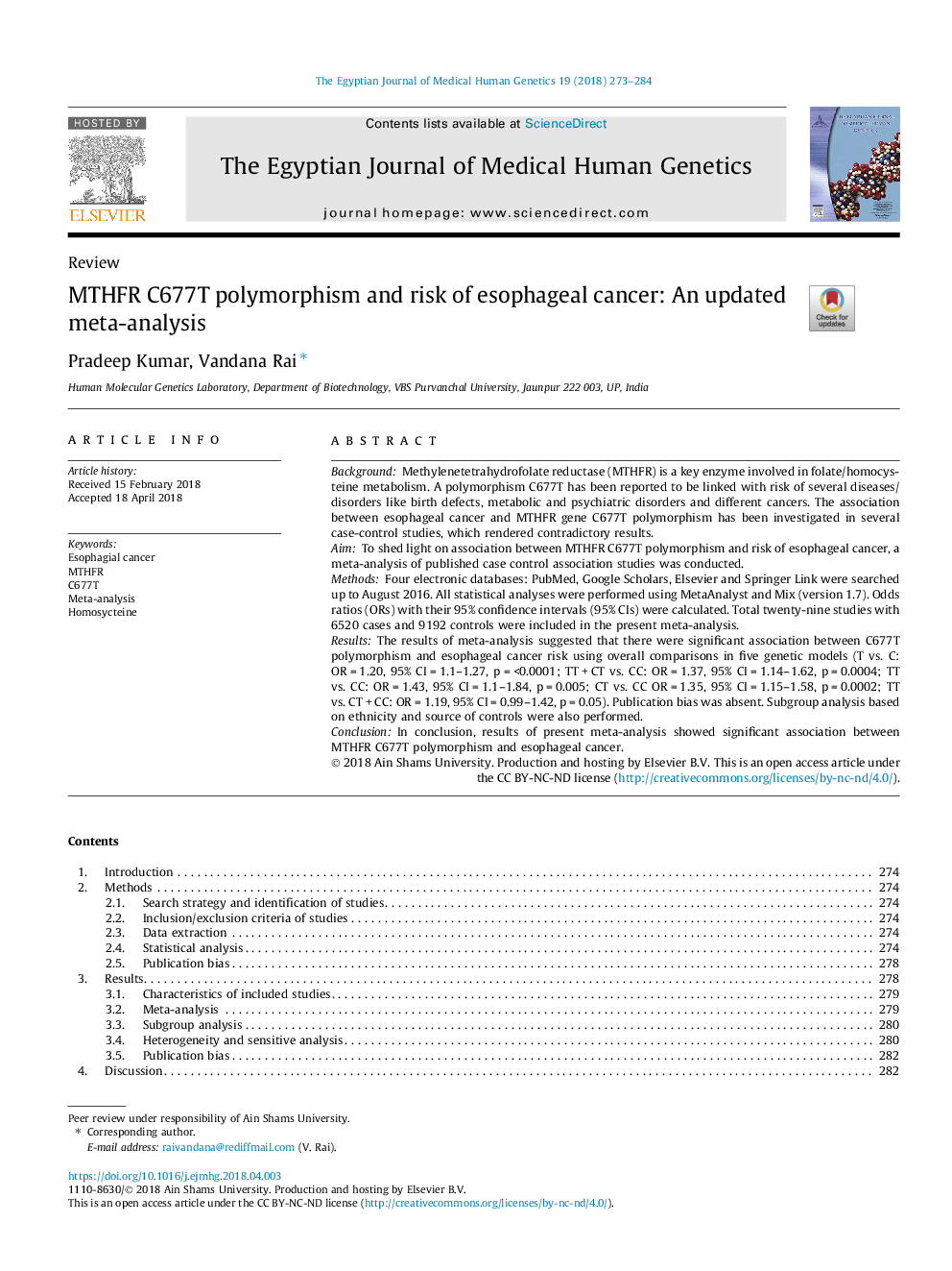 MTHFR C677T polymorphism and risk of esophageal cancer: An updated meta-analysis