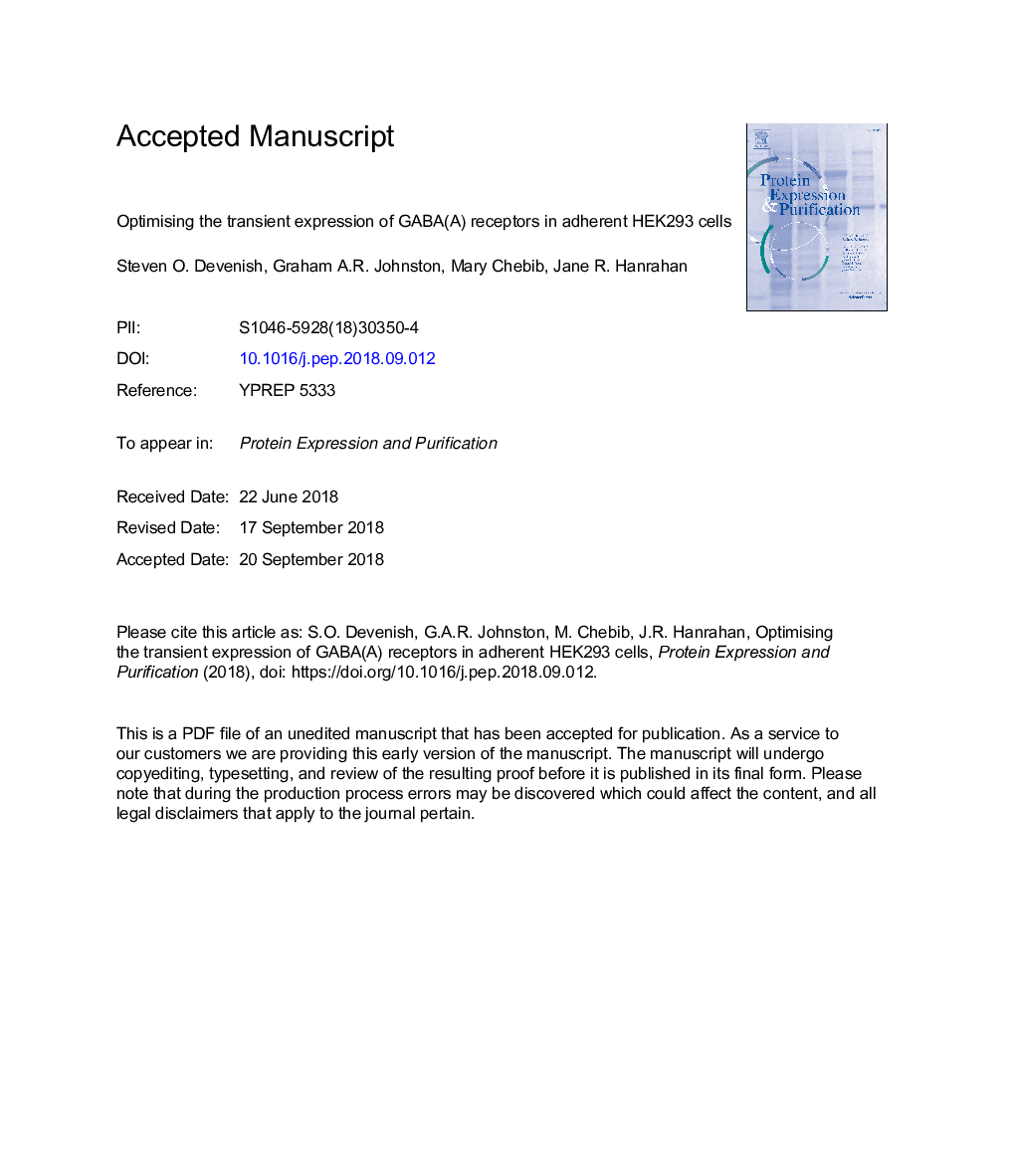 Optimising the transient expression of GABA(A) receptors in adherent HEK293 cells