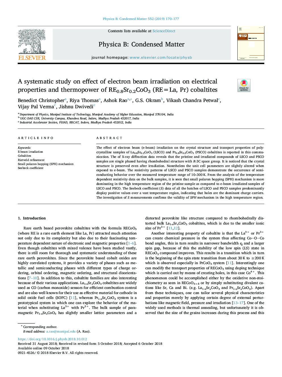 A systematic study on effect of electron beam irradiation on electrical properties and thermopower of RE0.8Sr0.2CoO3 (RE=La, Pr) cobaltites