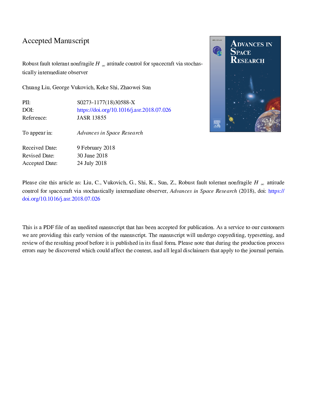 Robust fault tolerant nonfragile Hâ attitude control for spacecraft via stochastically intermediate observer