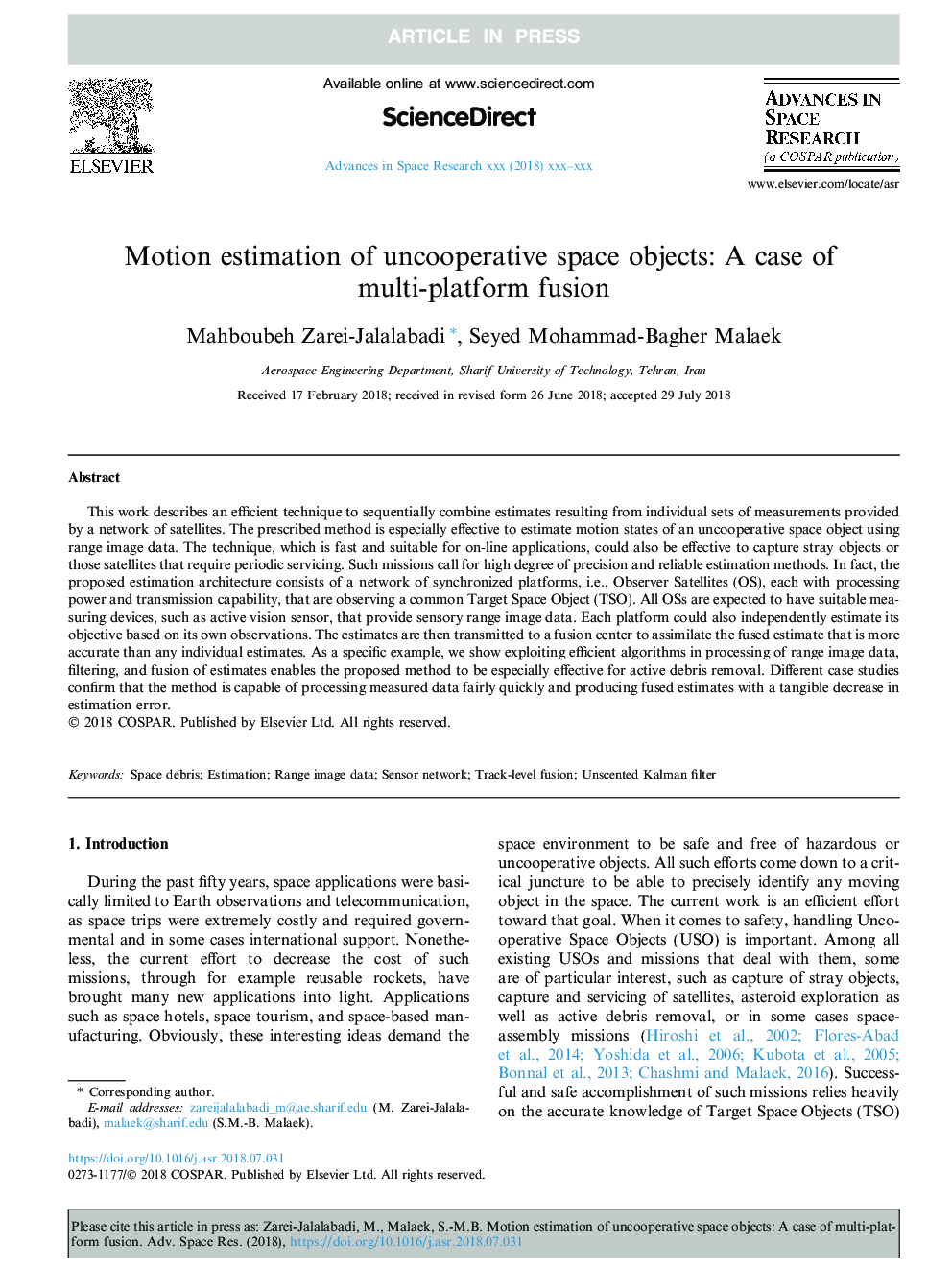 Motion estimation of uncooperative space objects: A case of multi-platform fusion