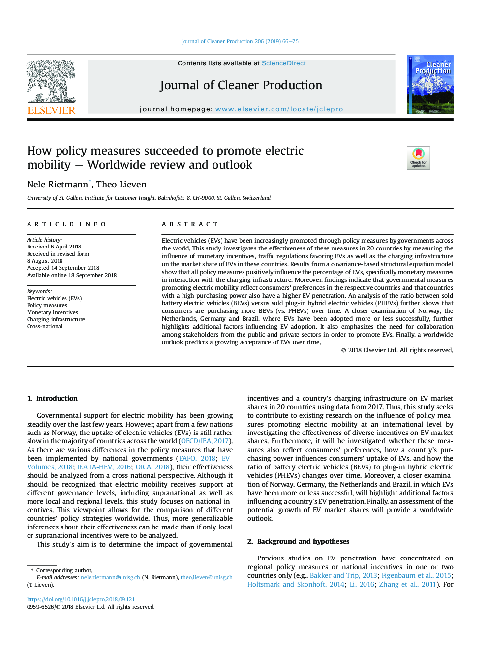 How policy measures succeeded to promote electric mobilityÂ -Â Worldwide review and outlook