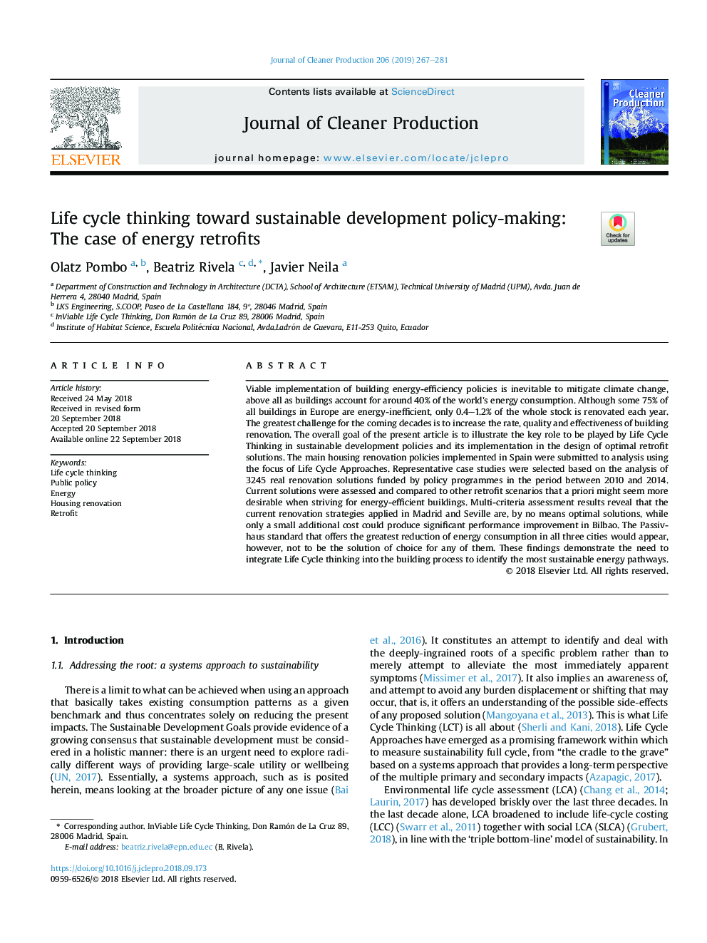 Life cycle thinking toward sustainable development policy-making: The case of energy retrofits