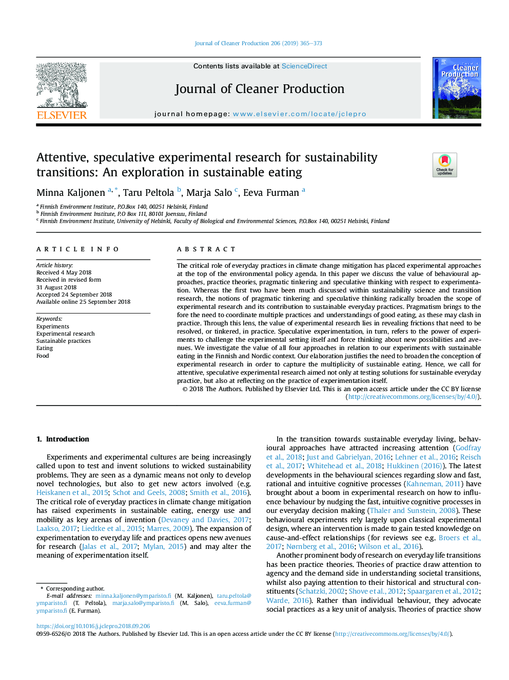 Attentive, speculative experimental research for sustainability transitions: An exploration in sustainable eating