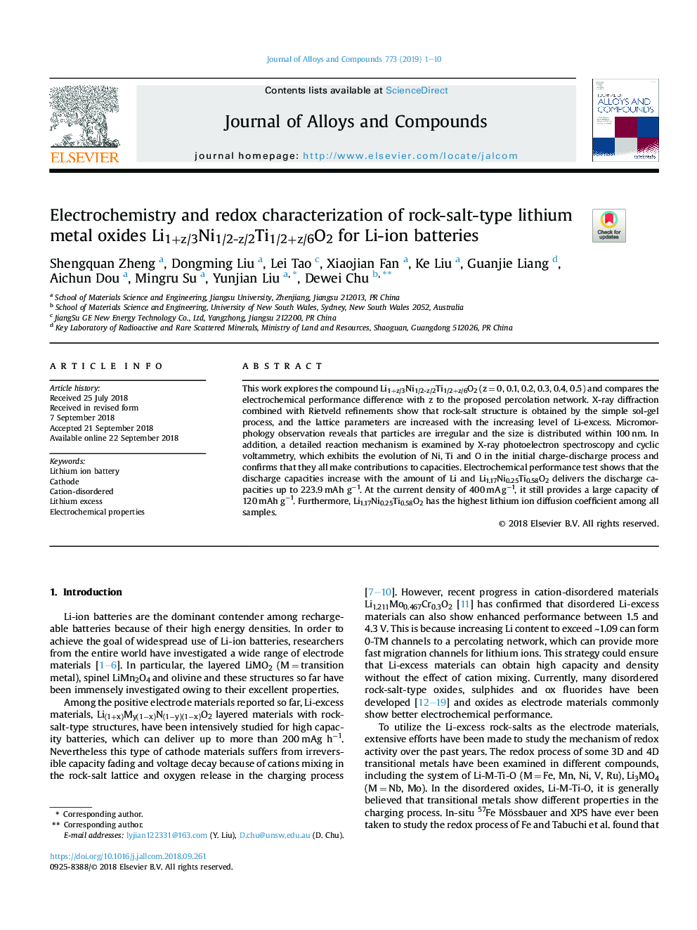 Electrochemistry and redox characterization of rock-salt-type lithium metal oxides Li1+z/3Ni1/2-z/2Ti1/2+z/6O2 for Li-ion batteries