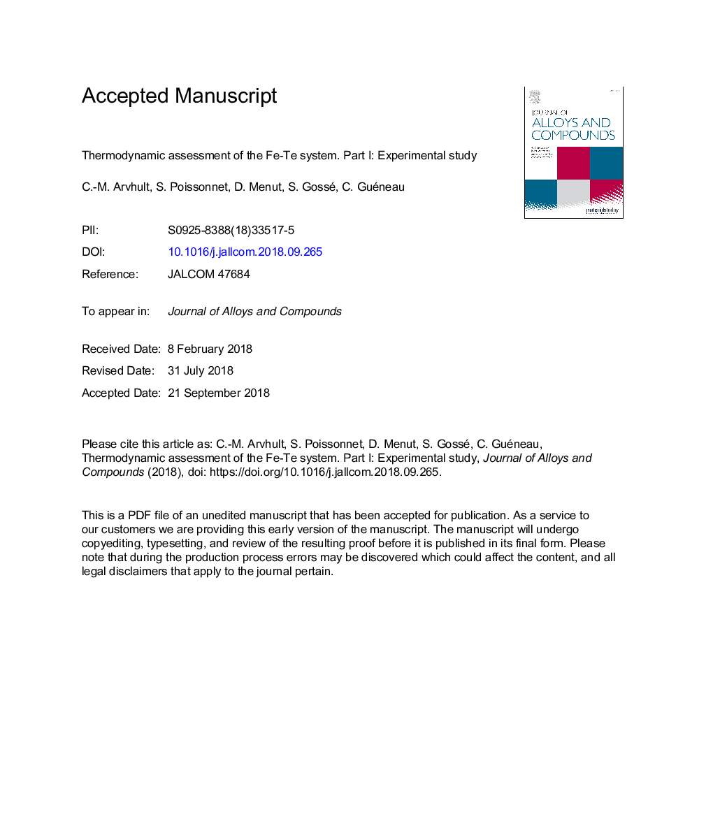 Thermodynamic assessment of the Fe-Te system. Part I: Experimental study