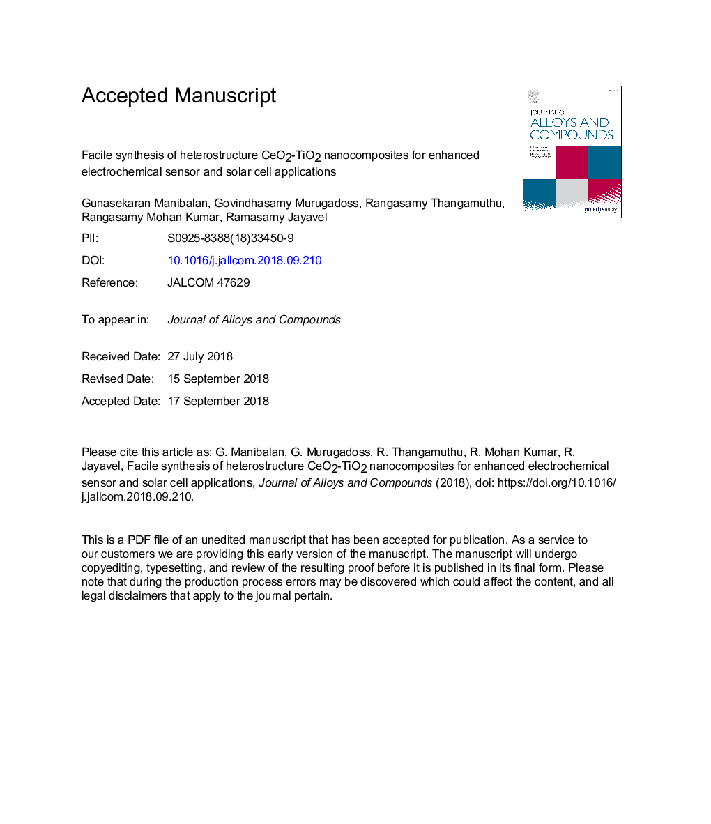 Facile synthesis of heterostructure CeO2-TiO2 nanocomposites for enhanced electrochemical sensor and solar cell applications