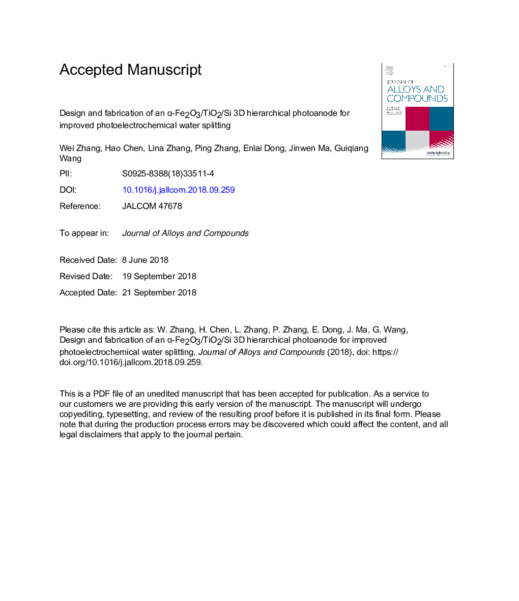 Design and fabrication of an Î±-Fe2O3/TiO2/Si 3D hierarchical photoanode for improved photoelectrochemical water splitting