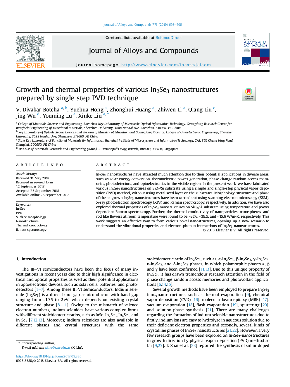 Growth and thermal properties of various In2Se3 nanostructures prepared by single step PVD technique