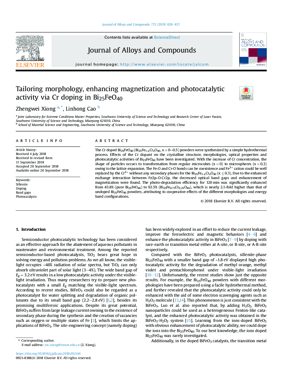 Tailoring morphology, enhancing magnetization and photocatalytic activity via Cr doping in Bi25FeO40