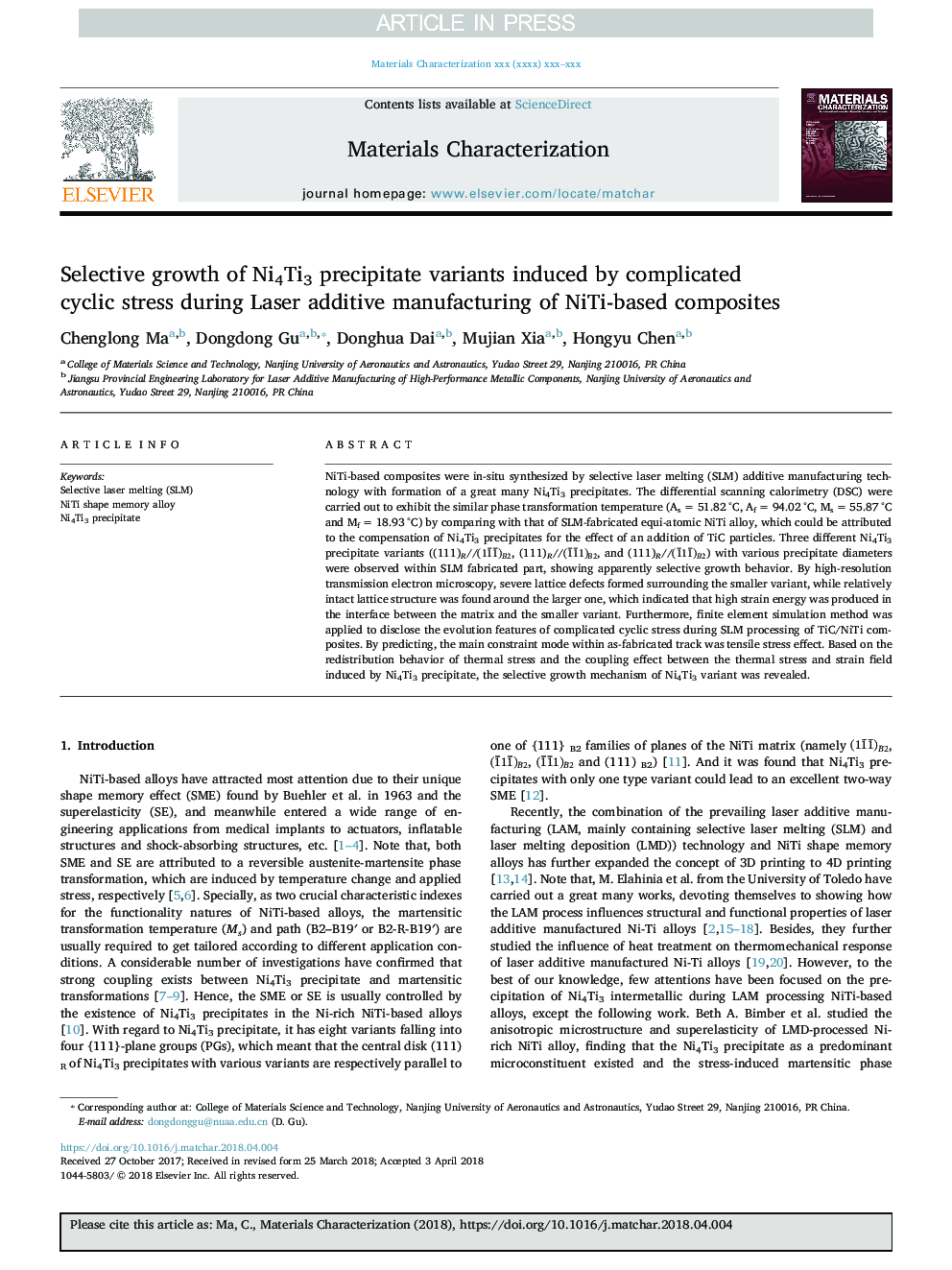 Selective growth of Ni4Ti3 precipitate variants induced by complicated cyclic stress during laser additive manufacturing of NiTi-based composites