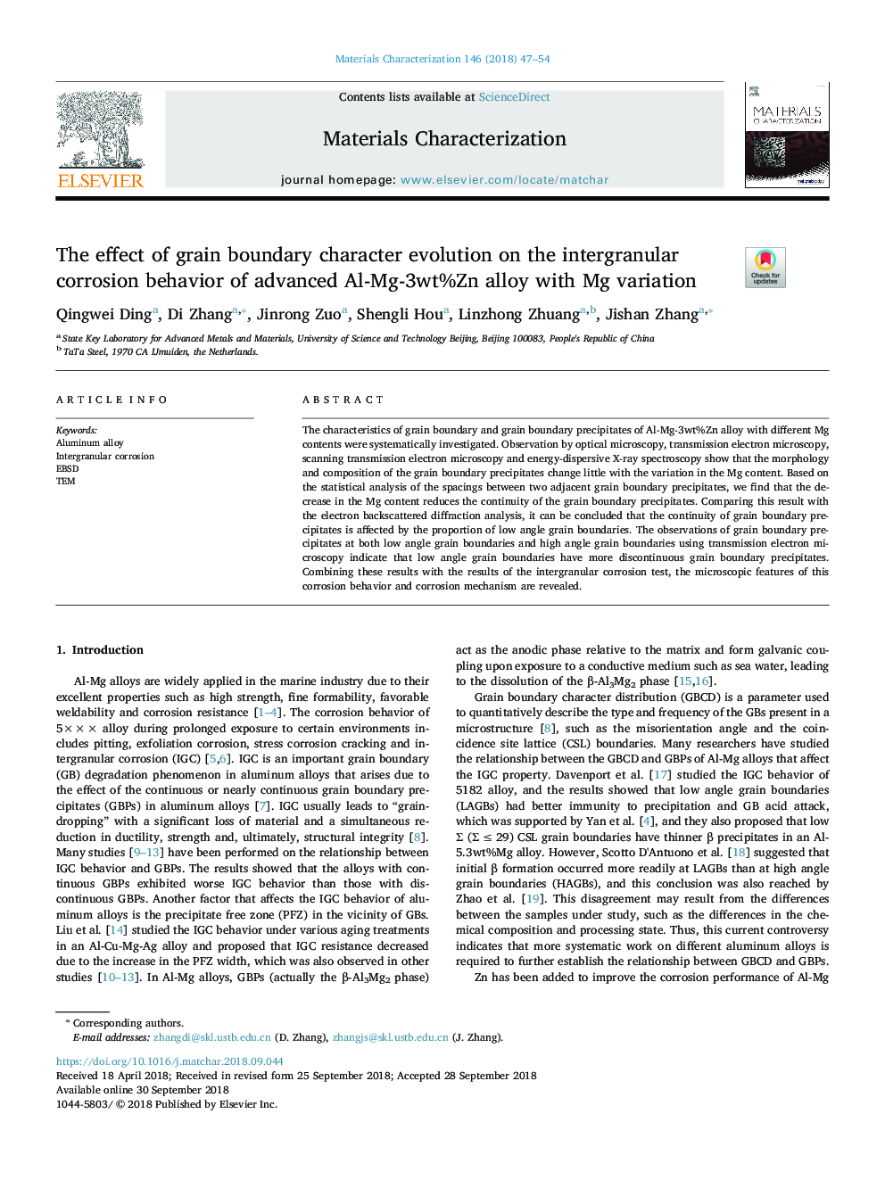 The effect of grain boundary character evolution on the intergranular corrosion behavior of advanced Al-Mg-3wt%Zn alloy with Mg variation